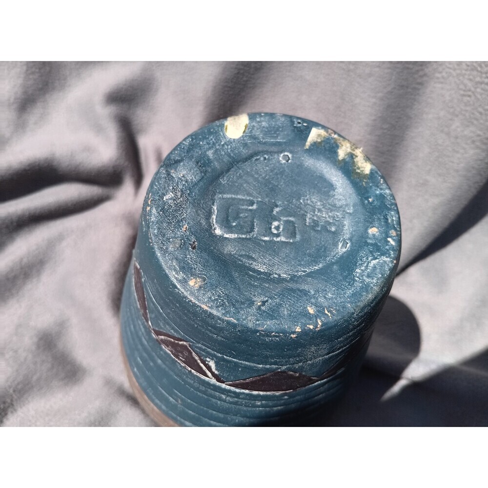 Vtg Southwest Pottery Vase Etched Geometric Terracotta Pastel Mountain Scene - Picture 8 of 8